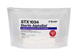 AlphaSat® TX1034 Non-Sterile, cut-edge, polyester wipers, pre-wetted with USP-grade 70% IPA/ 30% DIW
