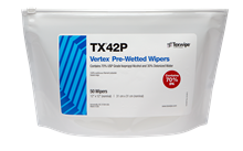 Vertex® TX42P Non-sterile, sealed-edge, polyester wipers pre-wetted with USP-grade 70% IPA / 30% DIW